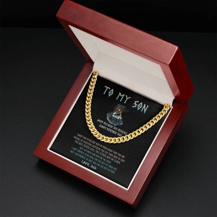 To My Son Necklace Gift - Viking Style You Will Never Lose, You Either Win Or Learn Just Go Forth and Aim For The Skies Cuban Link Chain Necklace LX344B