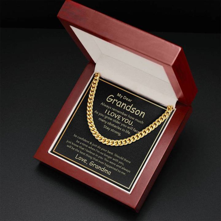 To My Grandson Necklace - Be Confident & Just Do Your Best Love, Grandma Cuban Link Chain Necklace