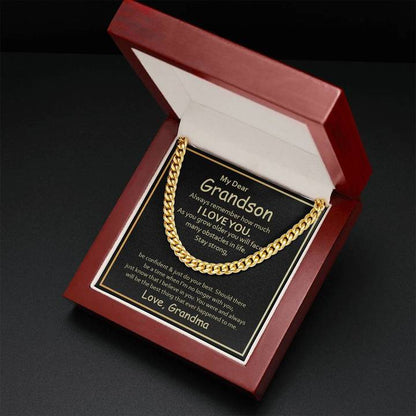 To My Grandson Necklace - Be Confident & Just Do Your Best Love, Grandma Cuban Link Chain Necklace