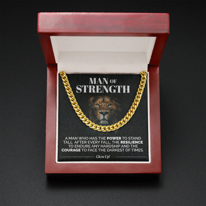 Pamaheart- Man Of Strength - Stand Tall - Cuban Link Chain Necklace, Gift For Man, Husband, Gift For Birthday, Christmas