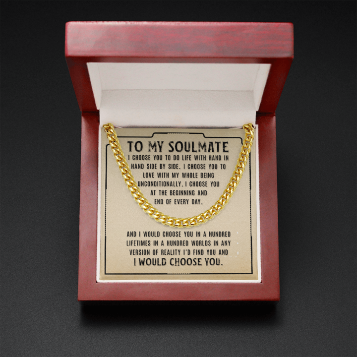 To My Soulmate Necklace - I Choose You To Do Life With Hand In Hand Side by Side Cuban Link Chain Necklace LX331P