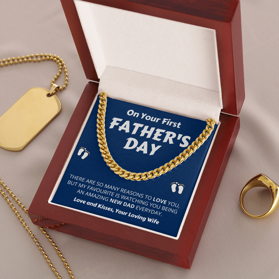 First Father's Day Necklace Gift - My favorite is watching you being an amazing new dad everyday - Cuban Chain from Wife LX132F