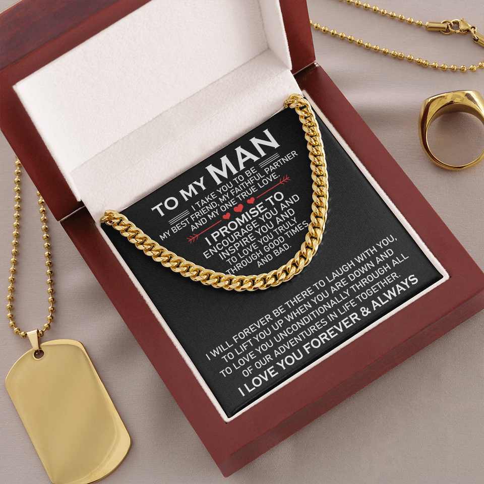 To My Man My One True Love Cuban Link Chain Necklace, Gift for Him, Husband Boyfriend Gift, Christmas Gift for Men