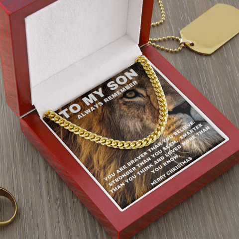 To My Son Lion Necklace - Always remember You are Braver Than You Believe Merry Christmas Cuban Link Chain Necklace LX342P