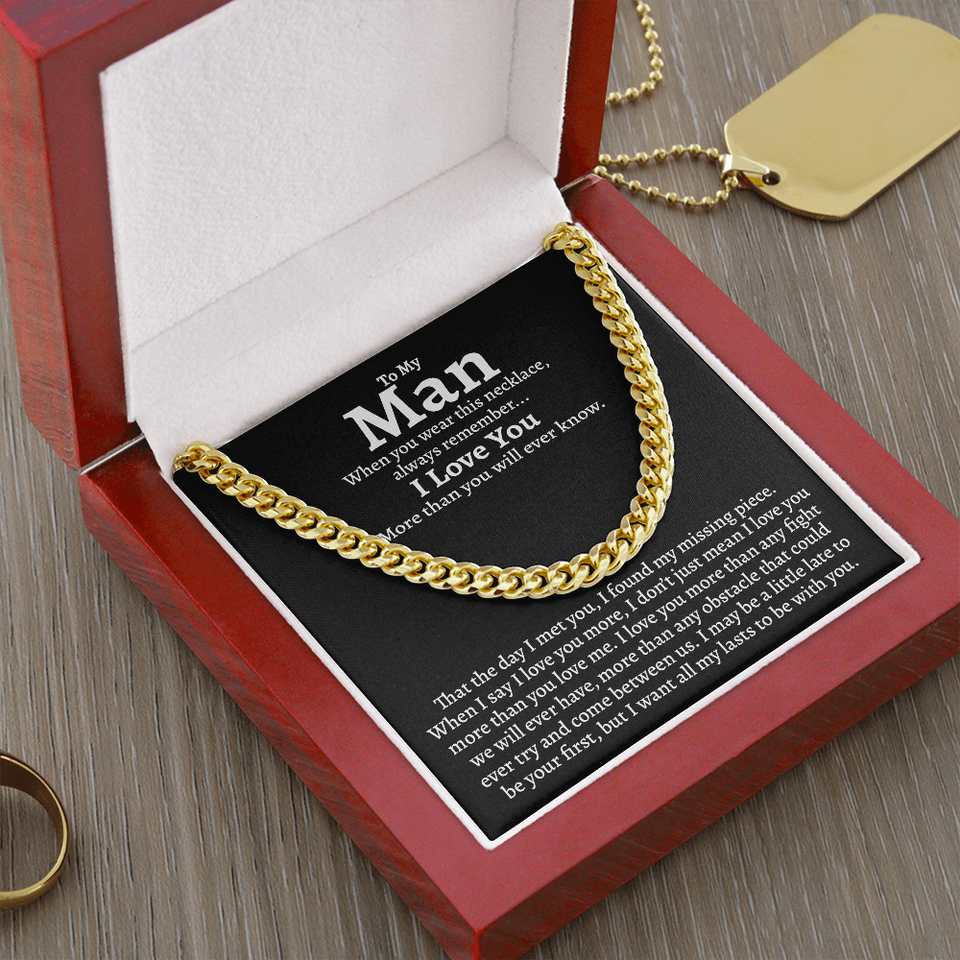 To My Man The Day I Met You Cuban Link Chain Necklace, Anniversary Gifts, Gift Ideas for Boyfriend Husband, Christmas Gift for Man, Valentine's Day Gift