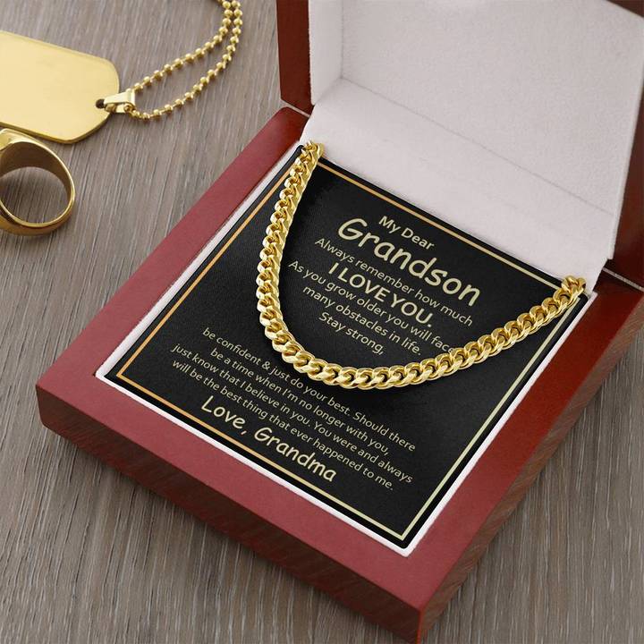 To My Grandson Necklace - Be Confident & Just Do Your Best Love, Grandma Cuban Link Chain Necklace