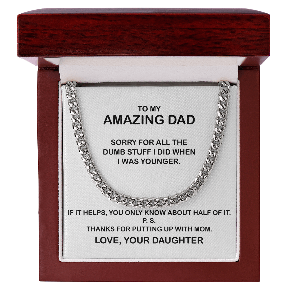 To My Amazing Dad Necklace - Thanks You For Putting Up With Mom, Father's Day Gift, Birthday Gift, Necklace for Dad, Cuban Link Chain Necklace