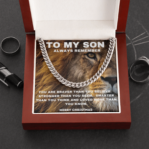 To My Son Lion Necklace - Always remember You are Braver Than You Believe Merry Christmas Cuban Link Chain Necklace LX342P