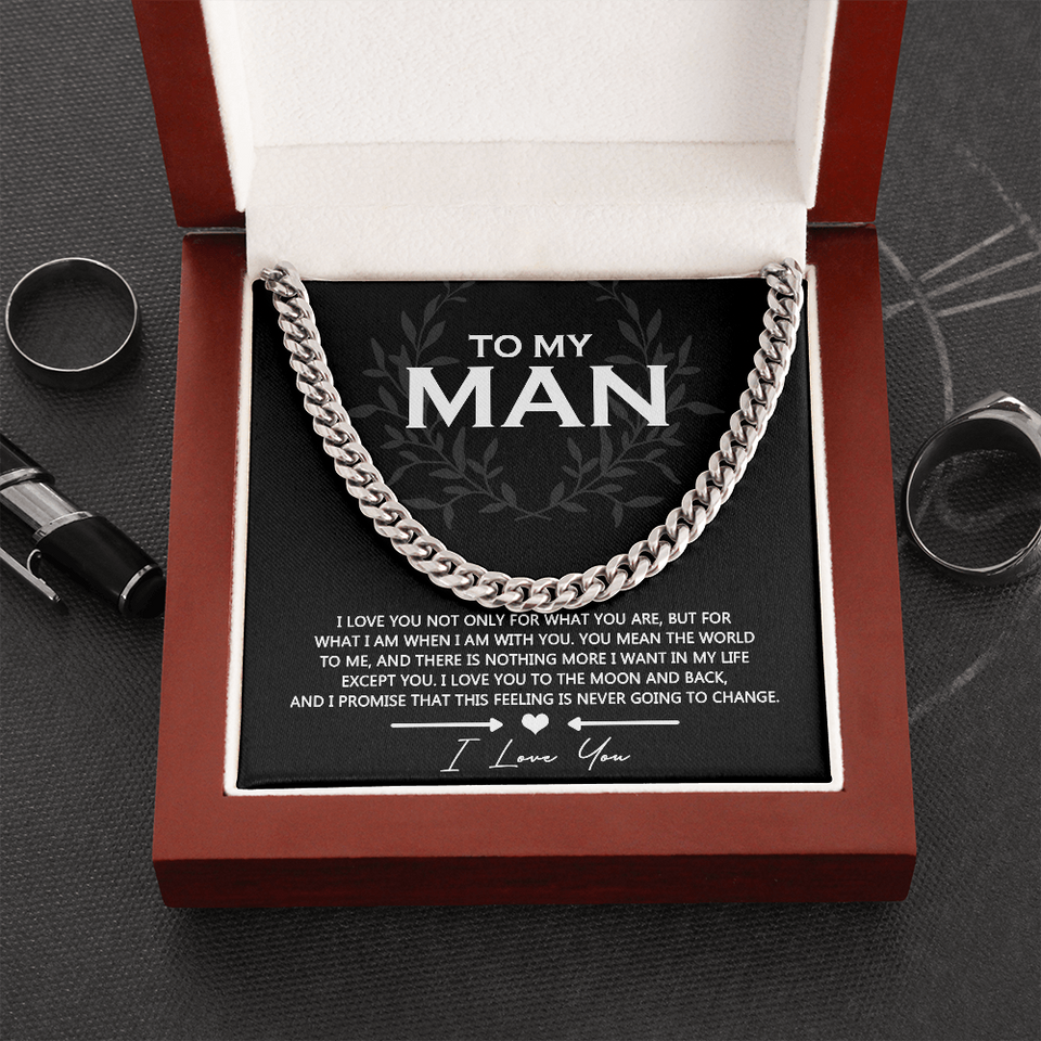 To My Man Cuban Link Chain Necklace, Gift for Man, Christmas Gift for Husband, Boyfriend Gift Ideas
