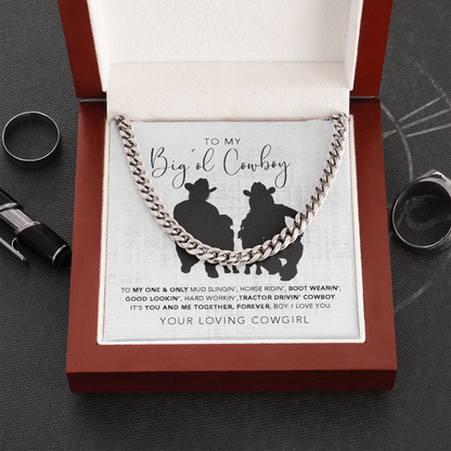 To My Big'ol Cowboy Necklace Gift You And Me Together, Forever Boy I Love You Cuban Link Chain Necklace LX015H