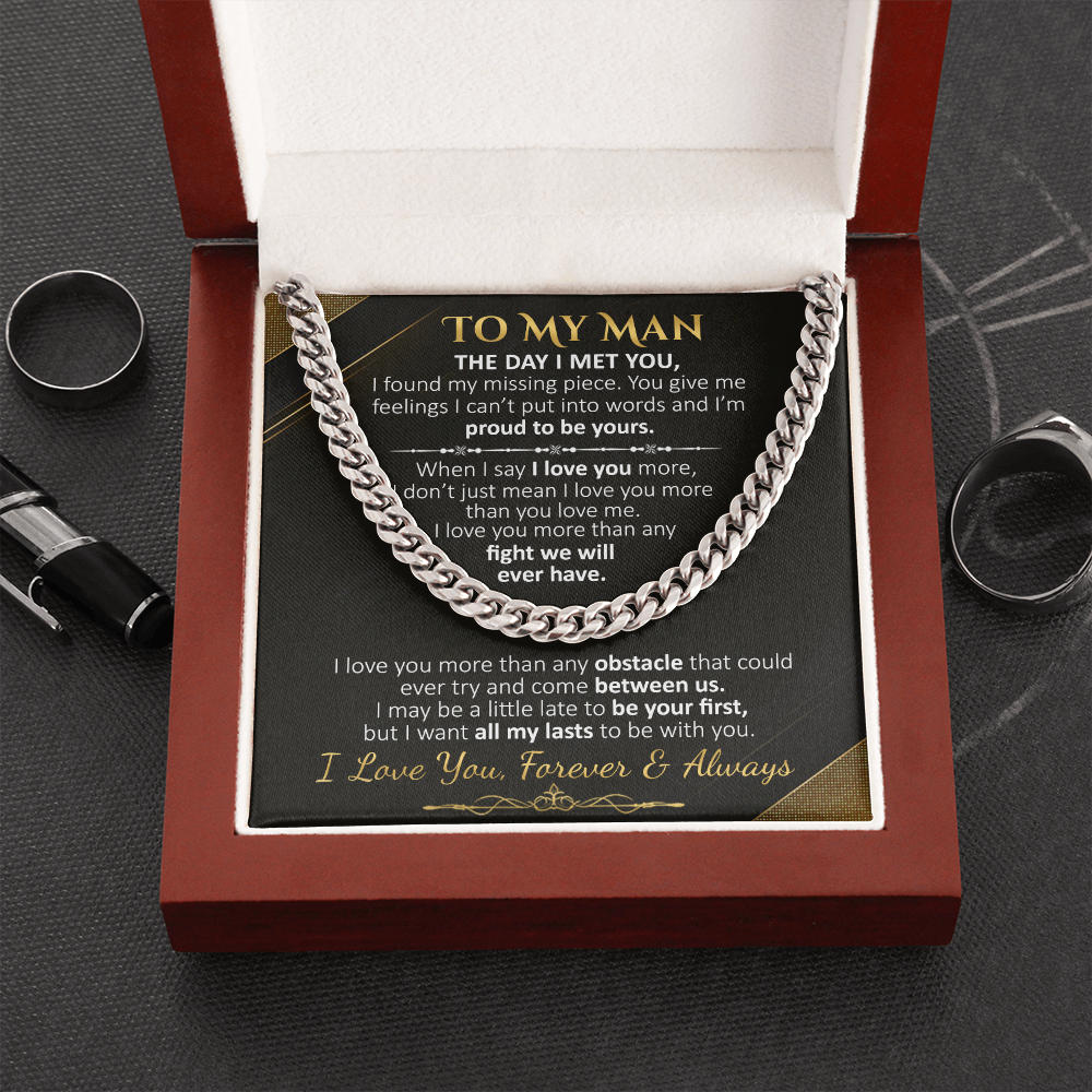 To My Man Necklace - The Day I Met You, Necklace for Men, Cuban Link Chain Necklace