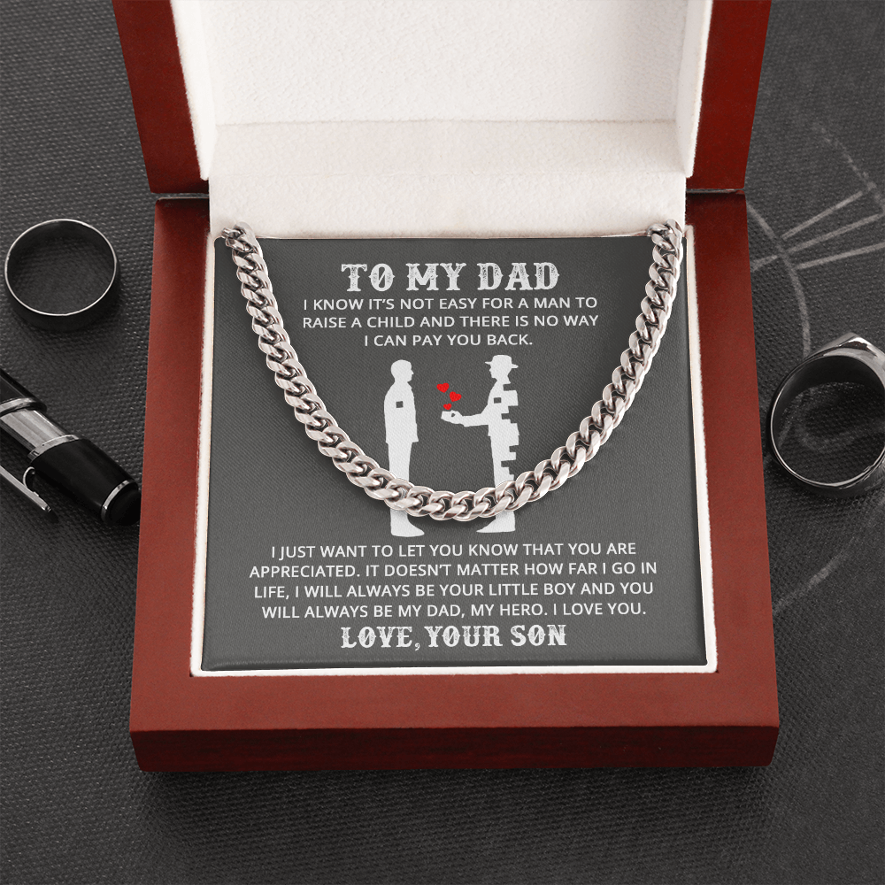 Necklace for Dad, You Will Always Be My Dad, My Hero, I Love You, Father's Day Jewelry for Dad, Cuban Link Chain Necklace