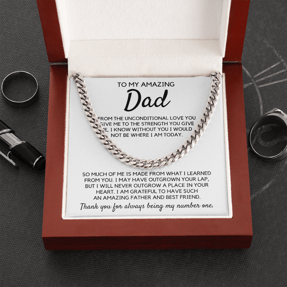 Gift for Dad, Dad Necklace - Amazing Father And Best Friend, Father's Day Gift, Birthday Gift, Necklace for Dad, Cuban Link Chain Necklace