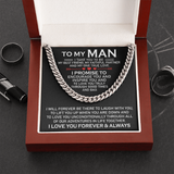 To My Man My One True Love Cuban Link Chain Necklace, Gift for Him, Husband Boyfriend Gift, Christmas Gift for Men