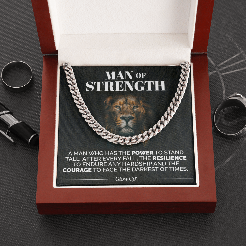 Pamaheart- Man Of Strength - Stand Tall - Cuban Link Chain Necklace, Gift For Man, Husband, Gift For Birthday, Christmas