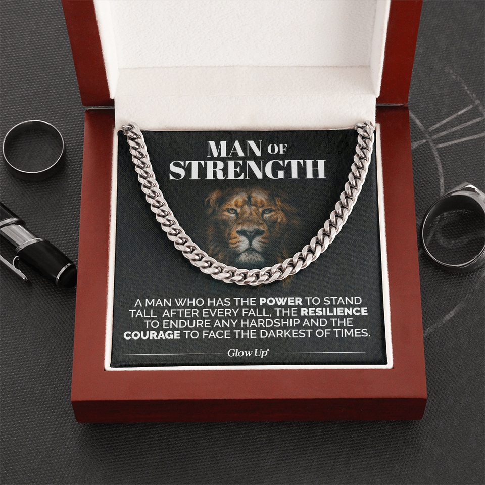 Pamaheart- Man Of Strength - Stand Tall - Cuban Link Chain Necklace, Gift For Man, Husband, Gift For Birthday, Christmas