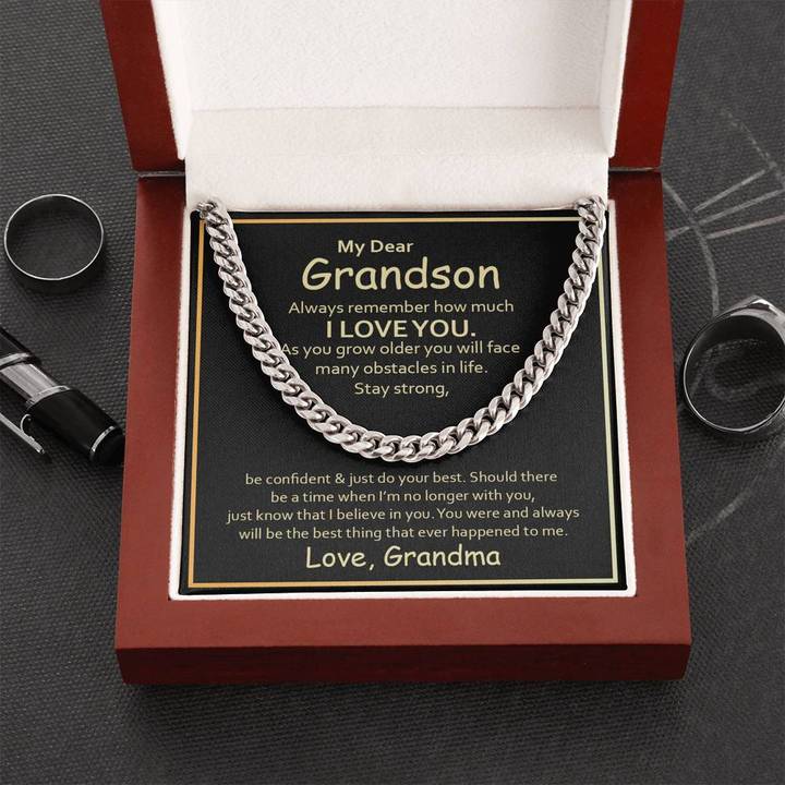 To My Grandson Necklace - Be Confident & Just Do Your Best Love, Grandma Cuban Link Chain Necklace