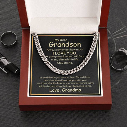 To My Grandson Necklace - Be Confident & Just Do Your Best Love, Grandma Cuban Link Chain Necklace