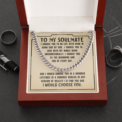 To My Soulmate Necklace - I Choose You To Do Life With Hand In Hand Side by Side Cuban Link Chain Necklace LX331P