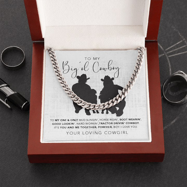 To My Big'ol Cowboy Necklace Gift You And Me Together, Forever Boy I Love You Cuban Link Chain Necklace LX015H