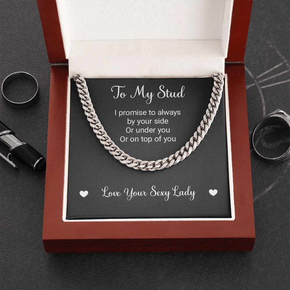 Husband, Boyfriend Necklace, My Stud Necklace - I Promise To Always By Your Side, Perfect Gift for Idea, Anniversary, Birthday Gift, Cuban Link Chain