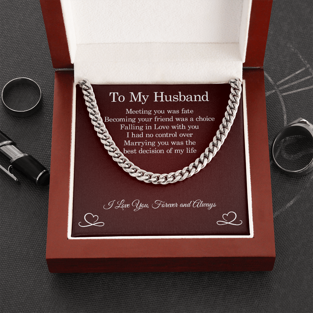 To My Husband Necklace - Meeting You Was Fate, Perfect Gift for Idea, Birthday Gift, Anniversary, Father's Day Gift, Cuban Link Chain Necklace