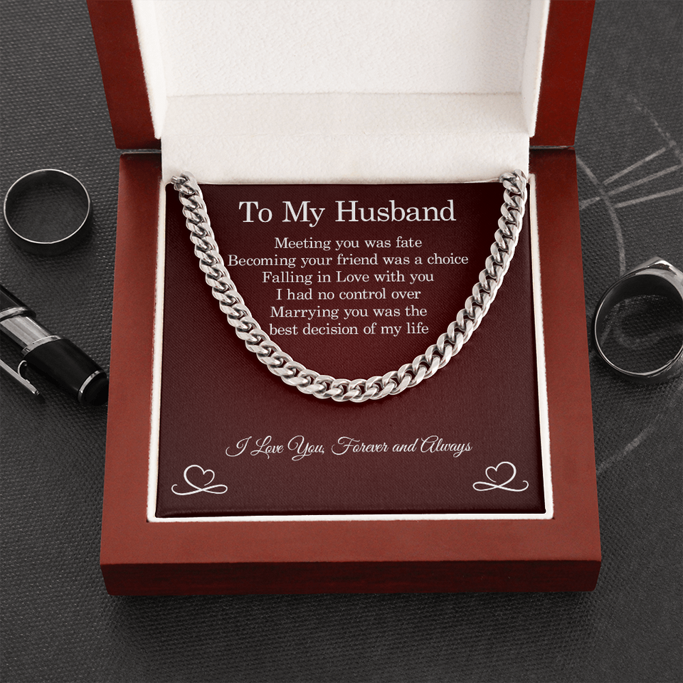 Necklace for Husband - Meeting You Was Fate, Best Idea Gift for Husband, Father's Day Gift, Cuban Link Chain Necklace
