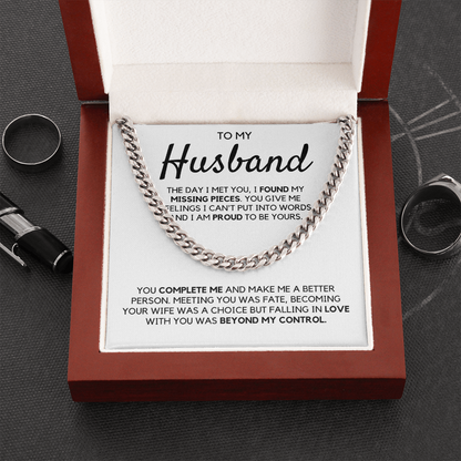 Husband Necklace - I Found Missing Pieces, Birthday Gift, Anniversary Gift, Best Idea for Gift, Cuban Link Chain Necklace