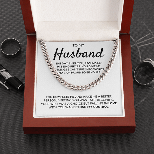 Husband Necklace - I Found Missing Pieces, Birthday Gift, Anniversary Gift, Best Idea for Gift, Cuban Link Chain Necklace