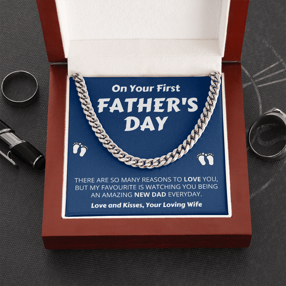 First Father's Day Necklace Gift - My favorite is watching you being an amazing new dad everyday - Cuban Chain from Wife LX132F