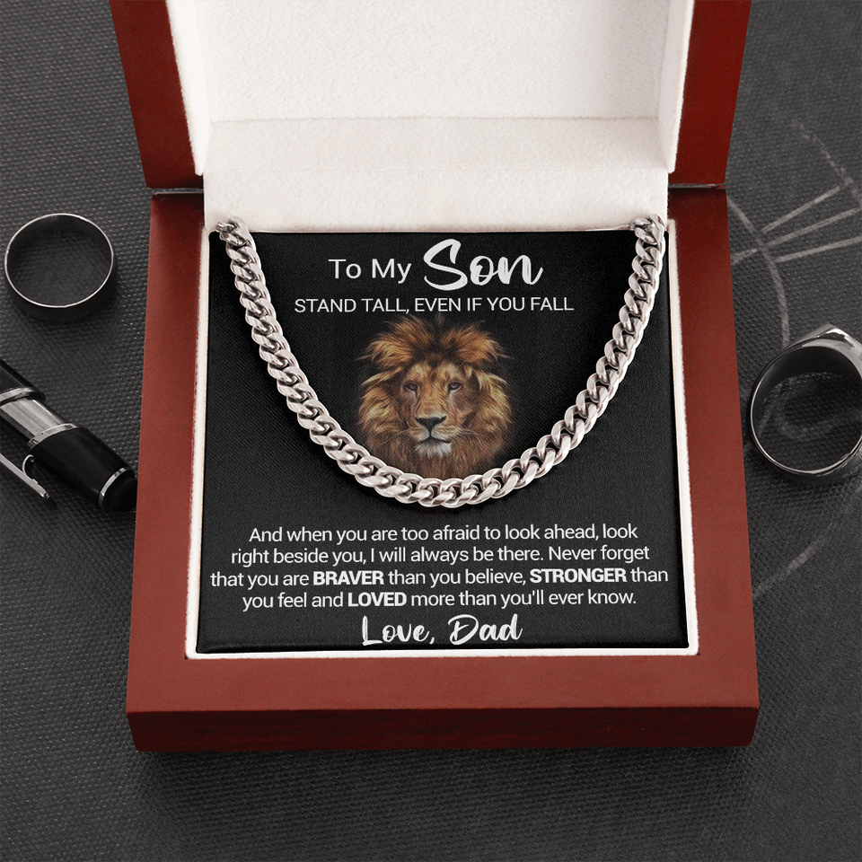 To My Son - Stand Tall Even If You Fall - Cuban Link Necklace, Cuban Link Chain