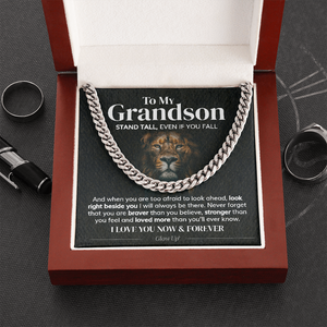 Pamaheart- To My Grandson - Stand Tall - Cuban Link Chain Necklace, Gift For Man, Husband, Gift For Birthday, Christmas
