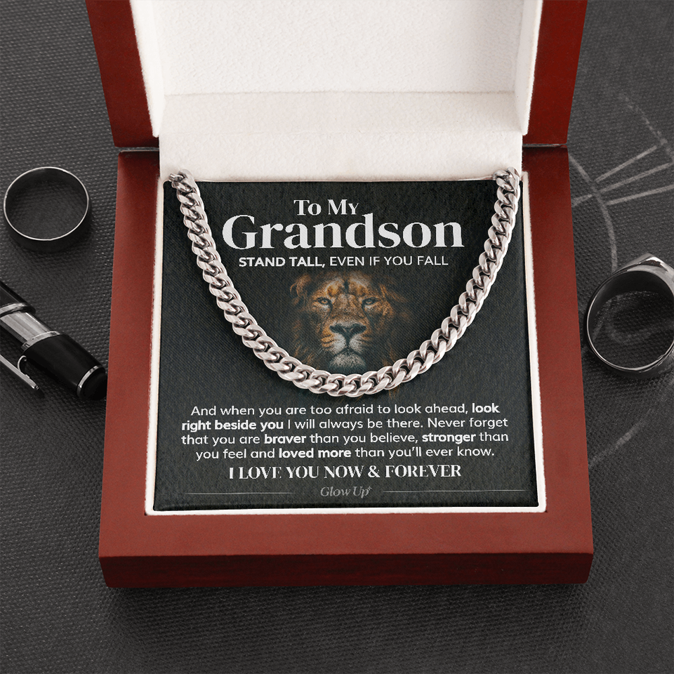 Pamaheart- To My Grandson - Stand Tall - Cuban Link Chain Necklace, Gift For Man, Husband, Gift For Birthday, Christmas