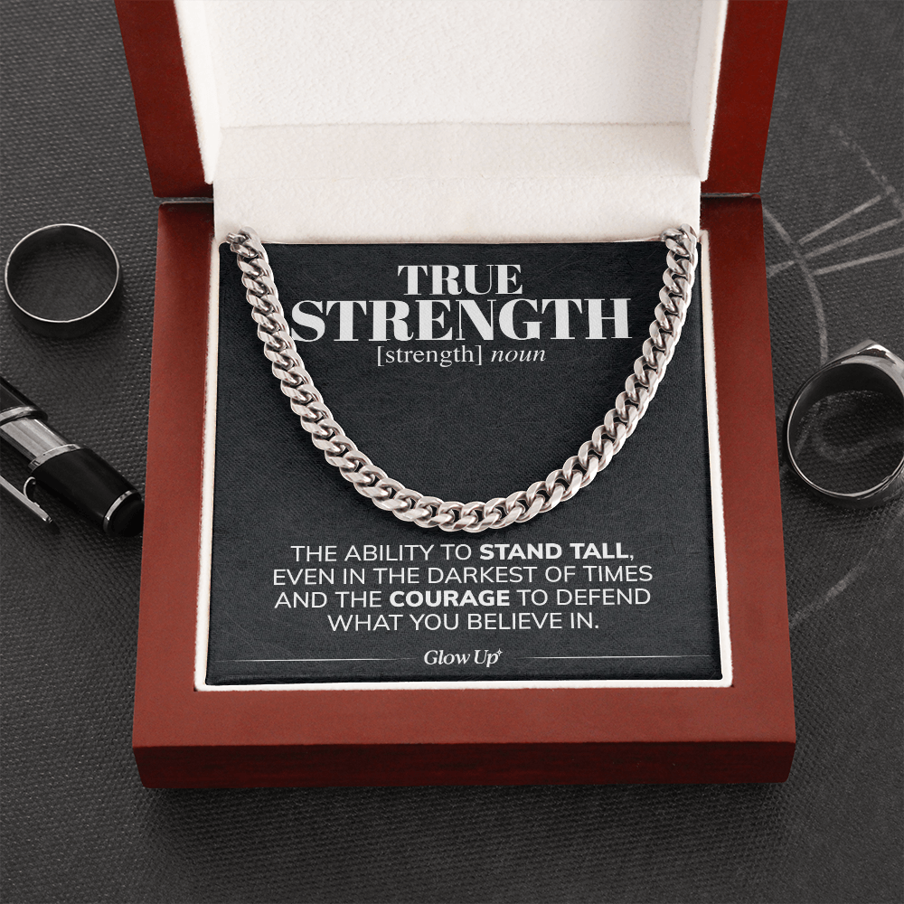 Pamaheart- True Strength - Stand Tall - Cuban Link Chain Necklace, Gift For Man, Husband, Gift For Birthday, Christmas