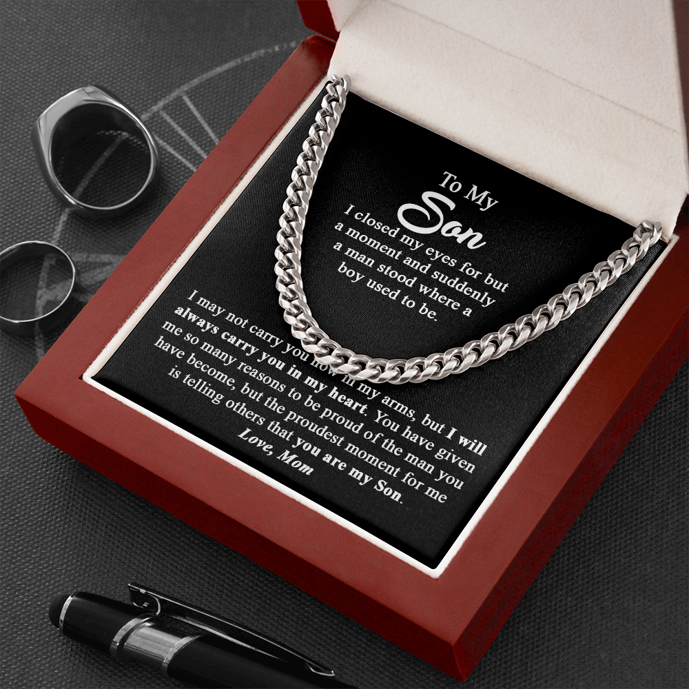 To My Son Gift From Mom I Proudest Moment I Cuban Link Chain Necklace