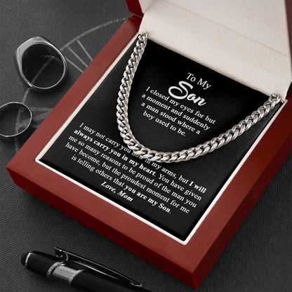 To My Son Gift From Mom I Proudest Moment I Cuban Link Chain Necklace