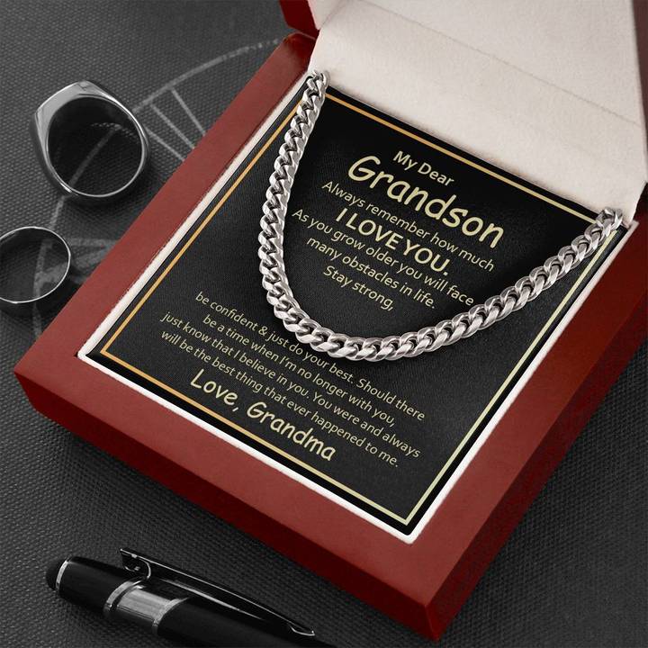 To My Grandson Necklace - Be Confident & Just Do Your Best Love, Grandma Cuban Link Chain Necklace