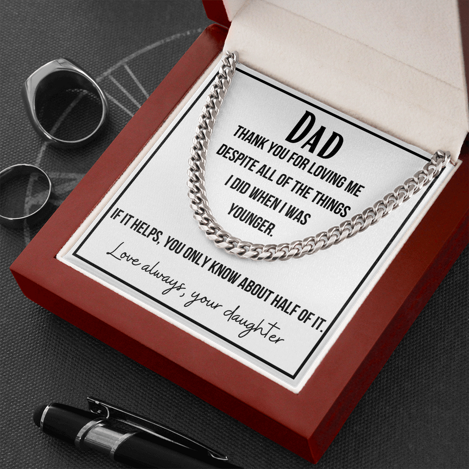 A gift for Dad, Perfect for Father's Day, Birthday, Necklace for Dad From Daughter, Cuban Link Chain Necklace