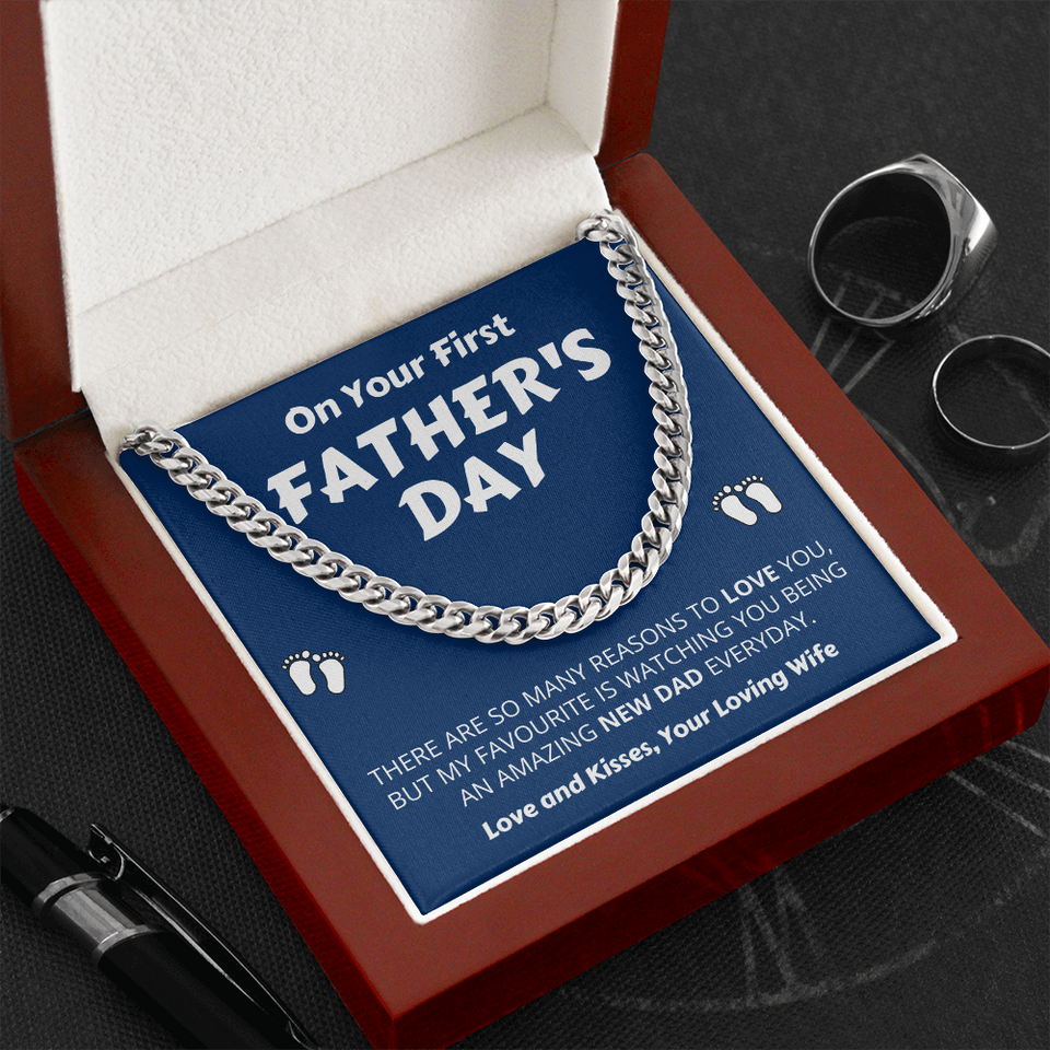 First Father's Day Necklace Gift - My favorite is watching you being an amazing new dad everyday - Cuban Chain from Wife LX132F