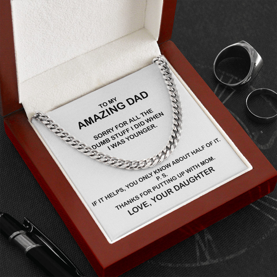 To My Amazing Dad Necklace - Thanks You For Putting Up With Mom, Father's Day Gift, Birthday Gift, Necklace for Dad, Cuban Link Chain Necklace