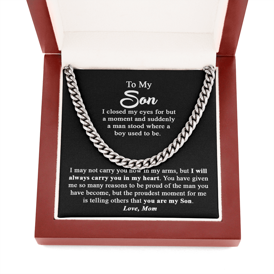 To My Son Gift From Mom I Proudest Moment I Cuban Link Chain Necklace