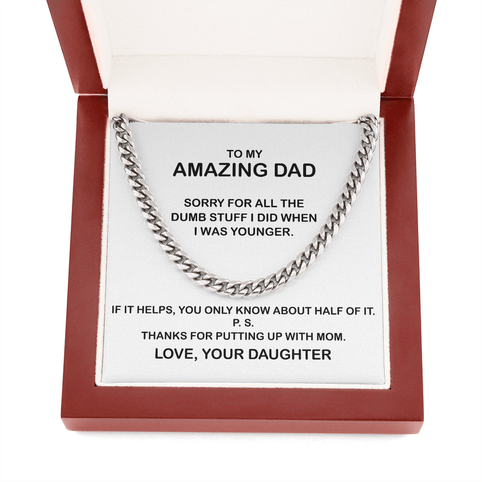To My Amazing Dad Necklace - Thanks You For Putting Up With Mom, Father's Day Gift, Birthday Gift, Necklace for Dad, Cuban Link Chain Necklace