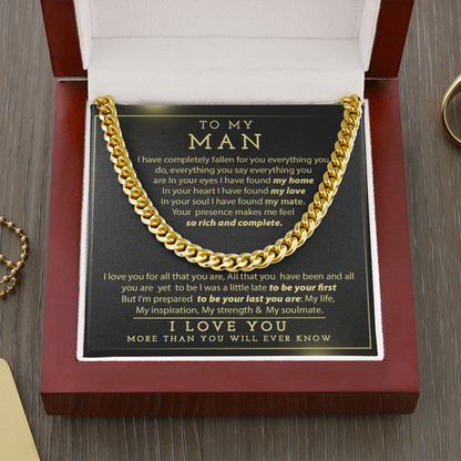 Man Necklace, To My Man Necklace I Love You More Than You Will Ever Know, Necklace for Man, Cuban Link Chain Necklace