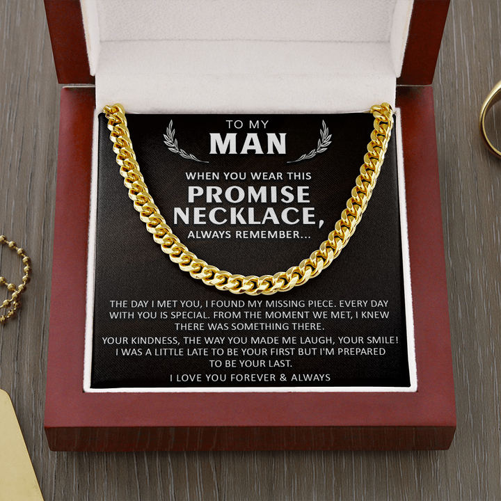 To My Man Promise Necklace Gift I Found My Missing Piece Cuban Link Chain Necklace LX017E