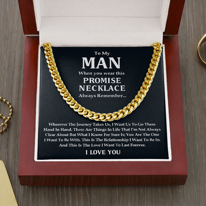 To My Man Promise Necklace Husband Boyfriend Gift I Want Us Go Home Hand In hand Cuban Link chain Necklace LX015B