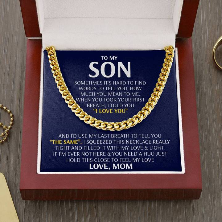 Son  Necklace - Feel My Love from Mom - Cuban Link Chain Necklace