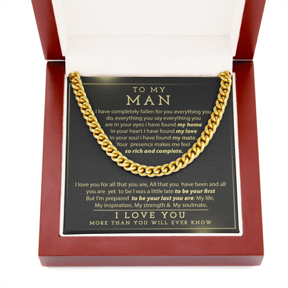 Man Necklace, To My Man Necklace I Love You More Than You Will Ever Know, Necklace for Man, Cuban Link Chain Necklace