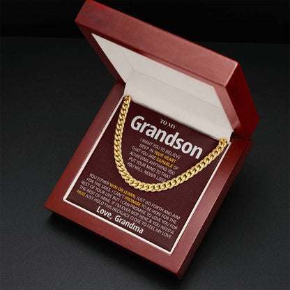 Grandson Necklace You Will Never Lose, You Either Win Or Learn Love, Grandma Cuban Link Chain Necklace