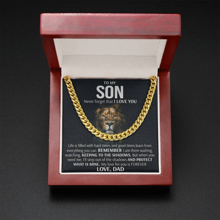 To My Son Cuban Necklace Gift from Dad - Remember I am there waiting, watching, Keeping to there shadows Cuban Link Chain Necklace LX006B