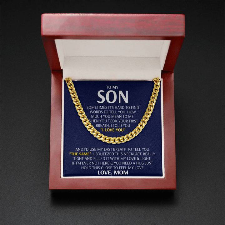 Son  Necklace - Feel My Love from Mom - Cuban Link Chain Necklace